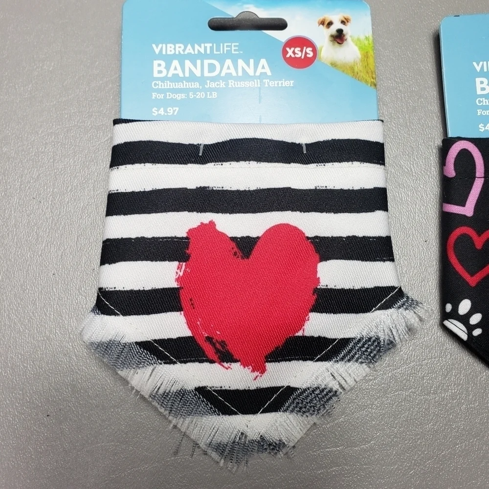 New vibrant life dog hearts bandana bundle of 2 size XS/S 5-20 lbs